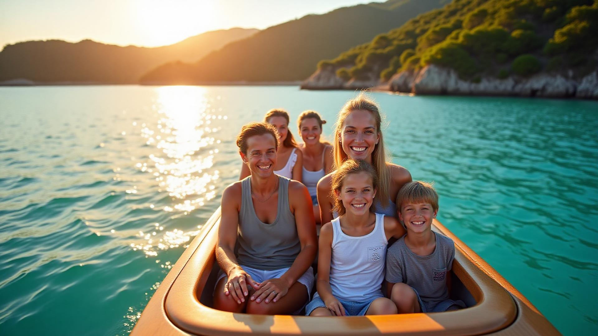 Happy couple enjoying a luxury coastal tour at sunset